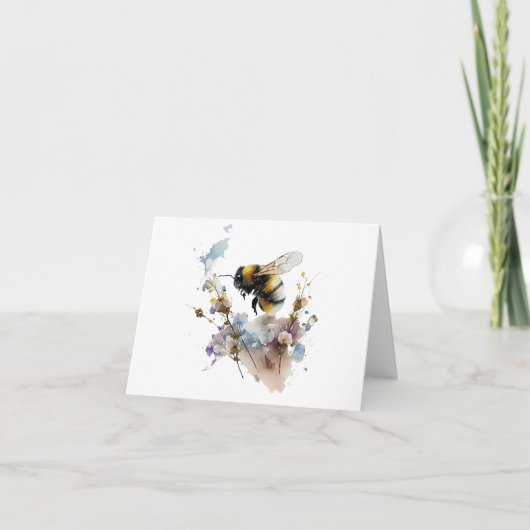 Carte Aquarelle Miel Abeille aux fleurs BLANK (Devant)