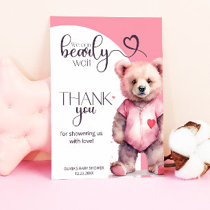 Carte Aquarelle mignon ours Baby shower Merci
