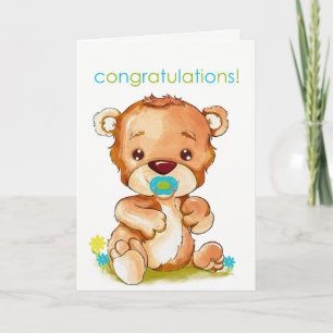 Carte Aquarelle mignonne bébé ours garçon Félicitations