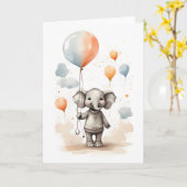 Carte Aquarelle mignonne Éléphant Rouge Bleu Ballons Blo (Fleur jaune)