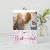 Carte Aquarelle mignonne et fille rose et pourpre (Debout devant)