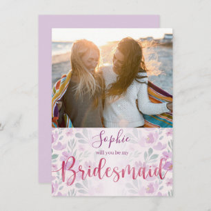 Carte Aquarelle mignonne et fille rose et pourpre