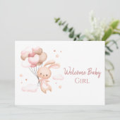 Carte Aquarelle mignonne Lapin Rose Accueil moderne bébé (Debout devant)