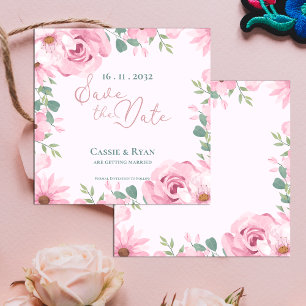Carte Aquarelle mignonne Mariage rose floral Enregistrer