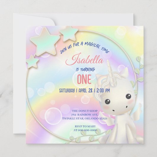 Carte Aquarelle mignonne pastel Unicorns Arc-en-ciel Ann (Devant)