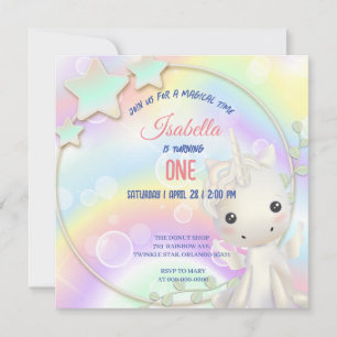 Carte Aquarelle mignonne pastel Unicorns Arc-en-ciel Ann