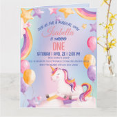 Carte Aquarelle mignonne pastel Unicorns Arc-en-ciel Ann (Fleur jaune)