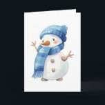 Carte Aquarelle mignonne Snowman avec Écharpe Bleue<br><div class="desc">Aquarelle mignonne Snowman avec Écharpe Bleue</div>