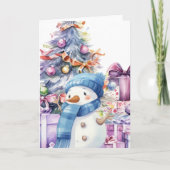 Carte Aquarelle mignonne Snowman avec Écharpe Bleue et A (Devant)
