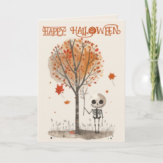 Carte Aquarelle mignonne Squelette Joyeux Halloween (Devant)