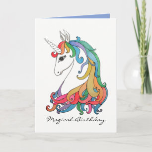Carte Aquarelle mignonne unicorne arc-en-ciel
