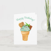 Carte Aquarelle Mint Chocolat Crème glacée Joyeux annive (Devant)