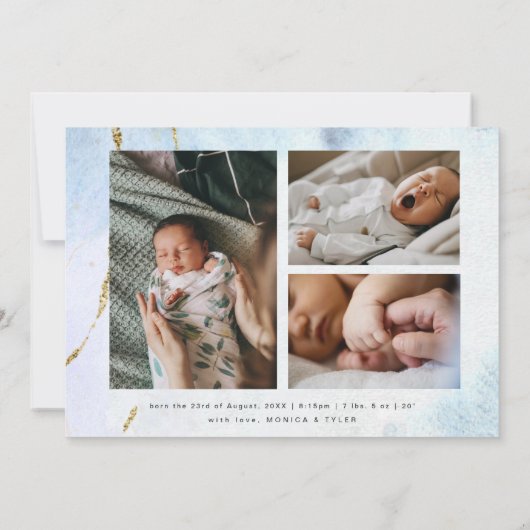 Carte Aquarelle moderne | Baptême bleu et or (Dos)