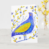 Carte Aquarelle moderne Bleu et Jaune Oiseau Art (Fleur jaune)