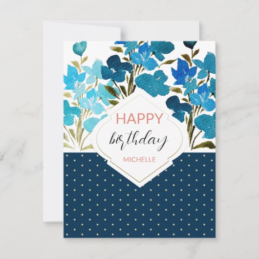 Carte Aquarelle moderne bohème bleu floral peint à la ma (Devant)