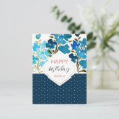 Carte Aquarelle moderne bohème bleu floral peint à la ma (Debout devant)