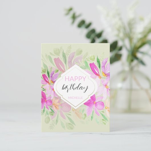 Carte Aquarelle moderne Boho Lilac Floral (Debout devant)