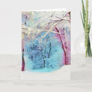 Carte Aquarelle moderne d'arbres enneigés colorés