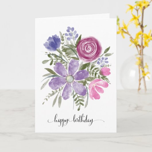 Carte Aquarelle moderne Joyeux anniversaire (Fleur jaune)
