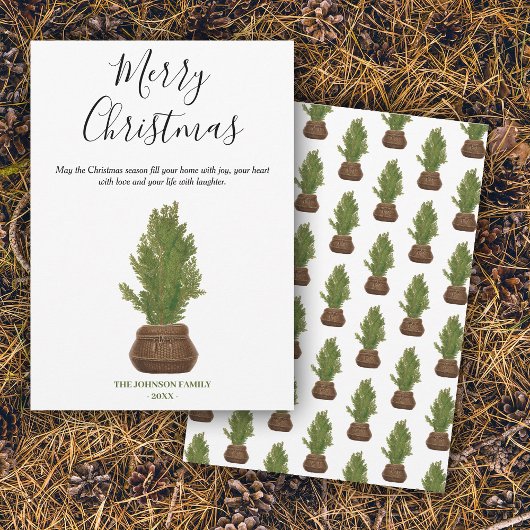 Carte Aquarelle moderne Joyeux Noël Arbre vacances