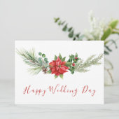 Carte Aquarelle moderne Rouge Floral Joyeux jour de mari (Debout devant)