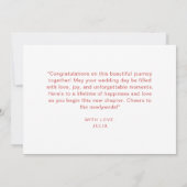 Carte Aquarelle moderne Rouge Floral Joyeux jour de mari (Dos)