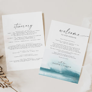 Carte Aquarelle moderne Turquoise Bienvenue Lettre & Iti