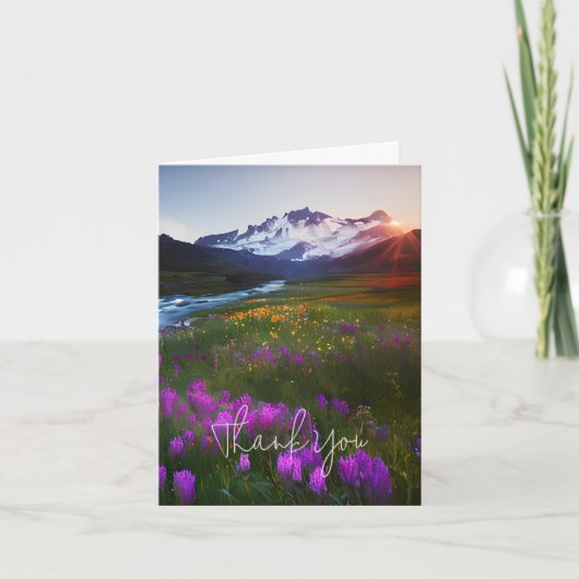 Carte Aquarelle montagne et fleurs personnalisable (Devant)