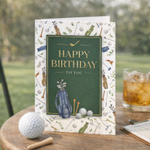 Aquarelle motif de golf bleu vert Joyeux Anniversa