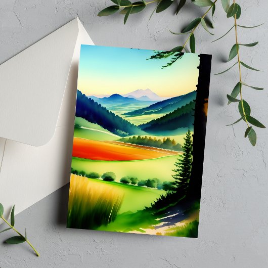 Carte Aquarelle Mountain Meadow Flat Salutation