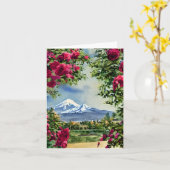 Carte Aquarelle Mt Hoot et roses personnalisable (Fleur jaune)