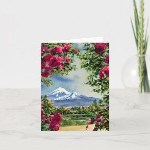 Carte Aquarelle Mt Hoot et roses personnalisables
