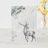 Carte Aquarelle Neige Cerf pacifique (Fleur jaune)