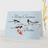 Carte Aquarelle Noël Holly Magpie Bird Brother (Fleur jaune)