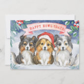 Carte Aquarelle Noël Sheltie Happy Howlidays Card (Devant)