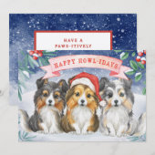 Carte Aquarelle Noël Sheltie Happy Howlidays Card (Devant / Derrière)
