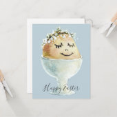 Carte Aquarelle Oeuf souriant en Coupe Pâques (Devant/Arrière en situation)
