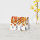 Carte Aquarelle Oiseaux Arbres Automne Orange Feuille (Fleur jaune)