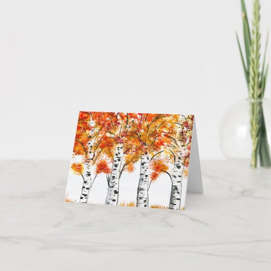 Carte Aquarelle Oiseaux Arbres Automne Orange Feuille (Devant)