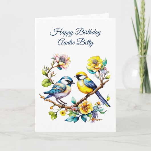 Carte Aquarelle Oiseaux et fleurs Anniversaire de la tan (Devant)