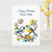 Carte Aquarelle Oiseaux et fleurs Anniversaire de la tan (Fleur jaune)