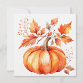 Carte Aquarelle orange Citrouille et feuilles d'automne (Devant)