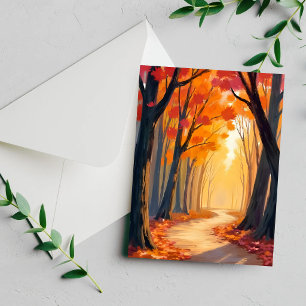 Carte aquarelle orange de promenade en forêt de fe