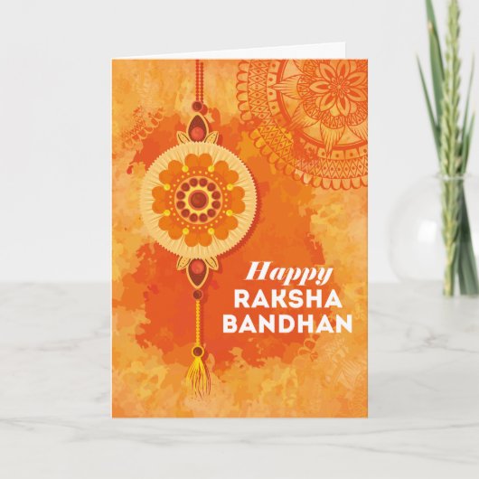 Carte Aquarelle orange Happy Raksha Bandhan (Devant)