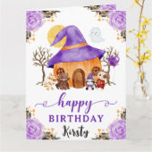 Carte Aquarelle ou traiter Halloween Joyeux anniversaire (Fleur jaune)