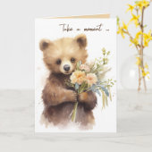 Carte Aquarelle Ours Brown Avec Bouquet Fleur (Fleur jaune)