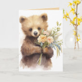 Carte Aquarelle Ours Brown Avec Fleurs (Fleur jaune)