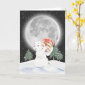 Carte Aquarelle Ours polaire de Noël (Fleur jaune)