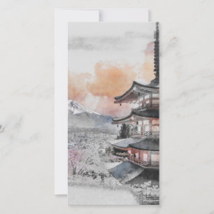 Carte Aquarelle Pagode japonaise & Mt Fuji