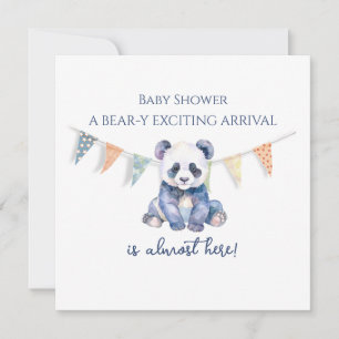 Carte Aquarelle panda bébé Baby shower drapeaux de lapin
